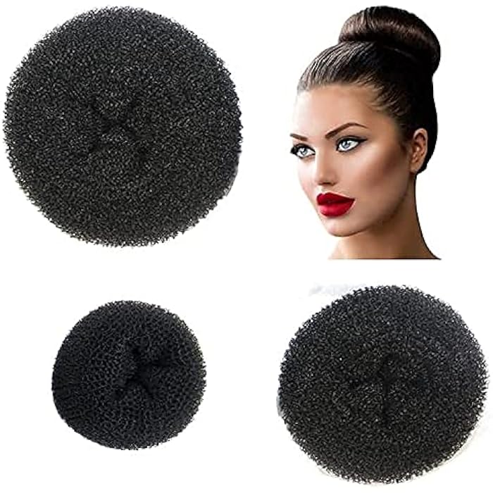 Styla Hair 3 Piece Donut Hair Bun Maker (1 Small, 1 Medium, 1 Large) Easily Create Updo’s, Ballet Bun, Messy Buns & more! Reusable for Work, School, Yoga, Parties, & more! (Black) - Image 1